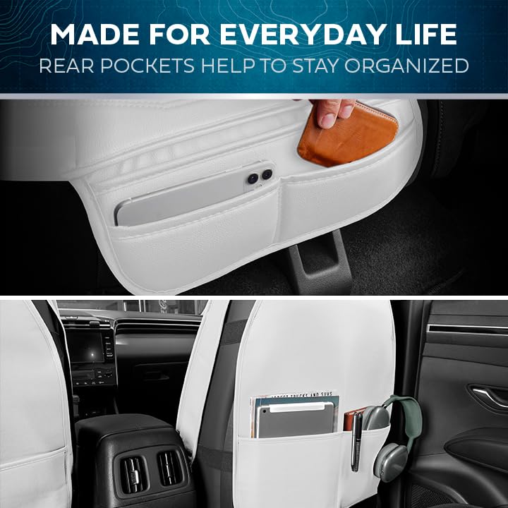 MotorBox Car Seat Covers â€“ DiamondLux Edition Premium Faux Leather White Seat Protectors â€“ Double Cross Stitched Cushioned Automotive Accessories for Trucks, SUVs, Cars â€“ Front Seat Set - Image 5