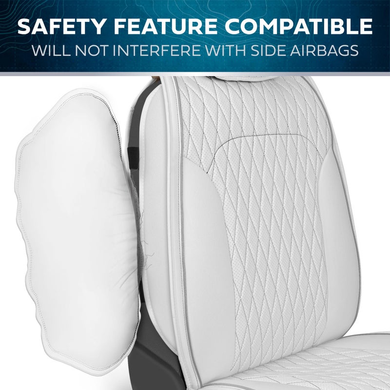 MotorBox Car Seat Covers â€“ DiamondLux Edition Premium Faux Leather White Seat Protectors â€“ Double Cross Stitched Cushioned Automotive Accessories for Trucks, SUVs, Cars â€“ Front Seat Set - Image 4