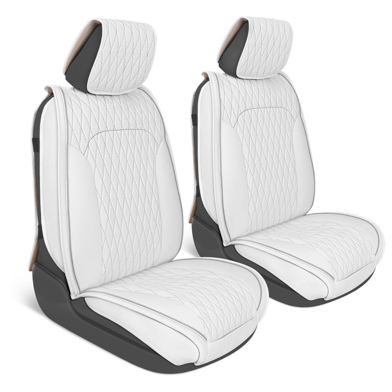 MotorBox Car Seat Covers â€“ DiamondLux Edition Premium Faux Leather White Seat Protectors â€“ Double Cross Stitched Cushioned Automotive Accessories for Trucks, SUVs, Cars â€“ Front Seat Set - Image 1
