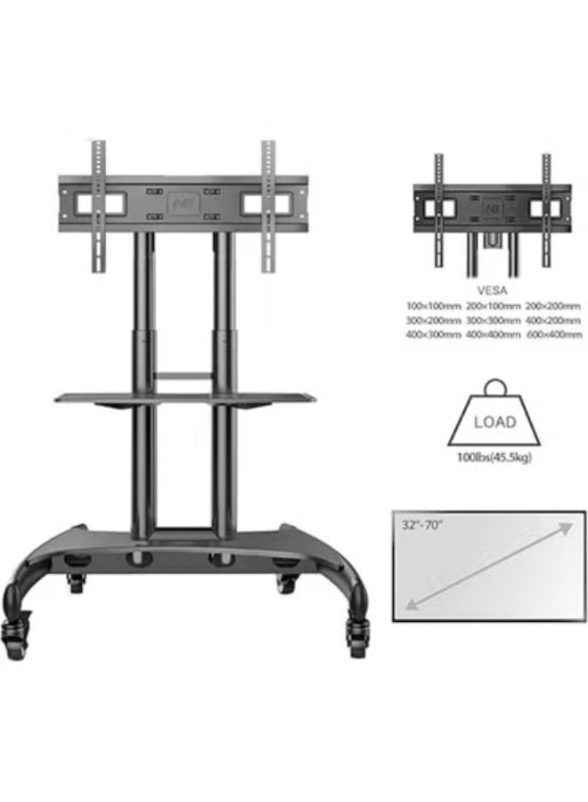 Mobile TV Cart Stand with Wheels for 32 to 65 Inch LCD, LED, OLED, Plasma Flat Panel Screens, Supports up to 100 lbs – Model AVA1500-60-1P (Black) - Image 1