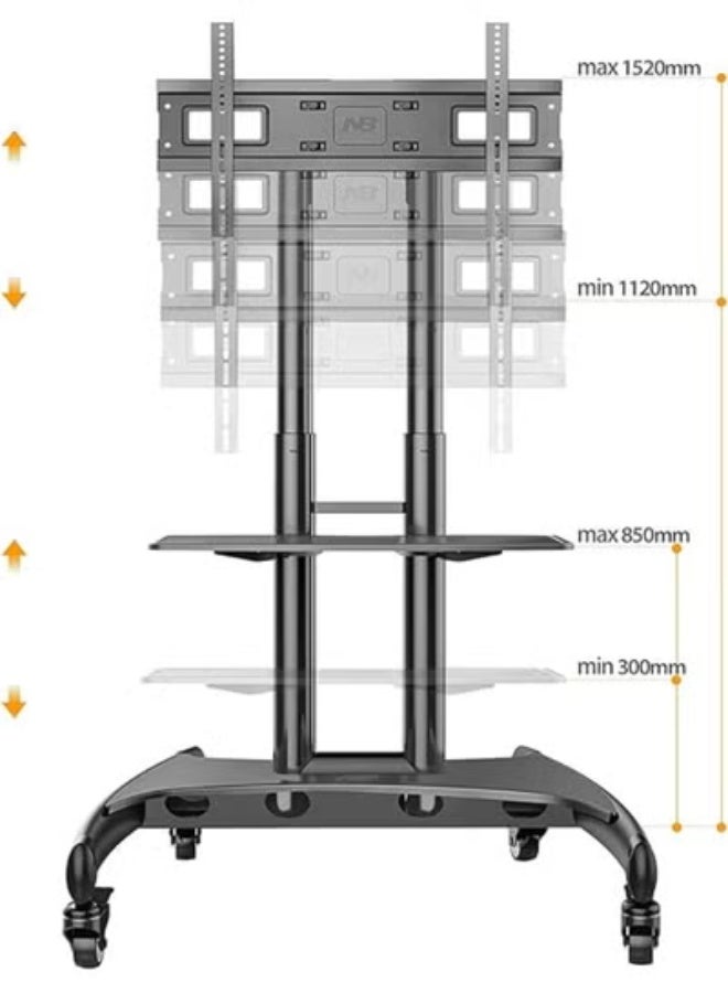 Mobile TV Cart Stand with Wheels for 32 to 65 Inch LCD, LED, OLED, Plasma Flat Panel Screens, Supports up to 100 lbs – Model AVA1500-60-1P (Black) - Image 2