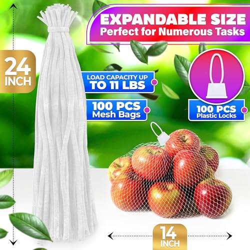 Tesorrio 24" Mesh Produce Bags Set of 100 - Reusable Produce Bags with Plastic Lock, Durable & Tear Resistant Mesh Bag Set - Multi-use Onion Bag for Easy Storage of Fruits, Vegetables, Potatoes and Seafood - Image 2