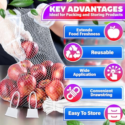 Tesorrio 24" Mesh Produce Bags Set of 100 - Reusable Produce Bags with Plastic Lock, Durable & Tear Resistant Mesh Bag Set - Multi-use Onion Bag for Easy Storage of Fruits, Vegetables, Potatoes and Seafood - Image 4