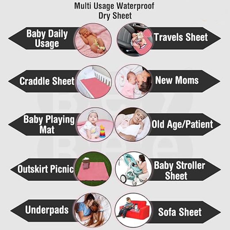 Blenzza Deco™ Cotton New Born Babies Dry Sheet Baby Bed Protecting Mat Pack of 1 (Pink) - Image 3