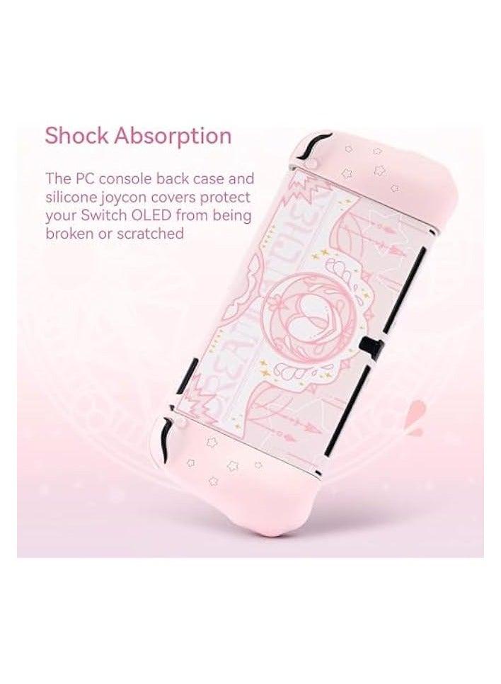 بروماس حافظة لطيفة متوافقة مع وحدة تحكم Nintendo Switch OLED وJoy Con - حافظة غطاء نحيفة ممتصة للصدمات ومضادة للخدش مع تصميم مريح لطراز Switch OLED - أجنحة النجوم (وردي) - Image 3