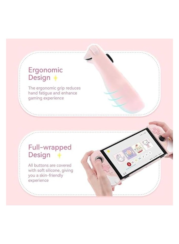 بروماس حافظة لطيفة متوافقة مع وحدة تحكم Nintendo Switch OLED وJoy Con - حافظة غطاء نحيفة ممتصة للصدمات ومضادة للخدش مع تصميم مريح لطراز Switch OLED - أجنحة النجوم (وردي) - Image 4