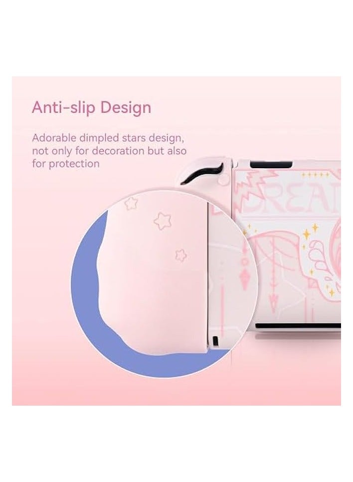 بروماس حافظة لطيفة متوافقة مع وحدة تحكم Nintendo Switch OLED وJoy Con - حافظة غطاء نحيفة ممتصة للصدمات ومضادة للخدش مع تصميم مريح لطراز Switch OLED - أجنحة النجوم (وردي) - Image 5