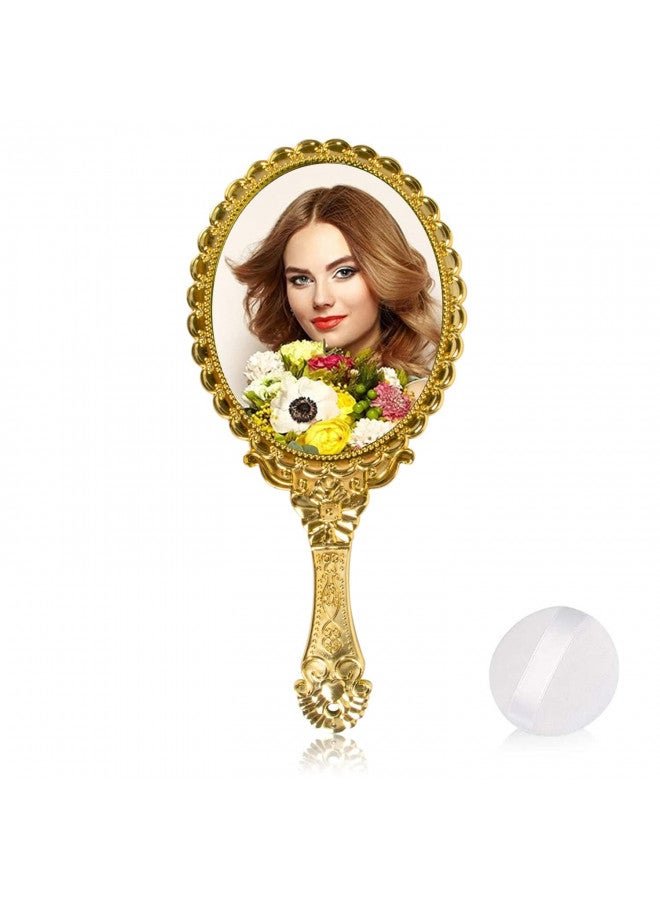 YUSONG Handheld Mirror with Handle, Makeup Compact Hand Mirrors for Women Travel Small Vintage Purse Mirrors, Hand Held Compact Packet Mini Face Makeup for Girls Decorative (Gold) - Image 3