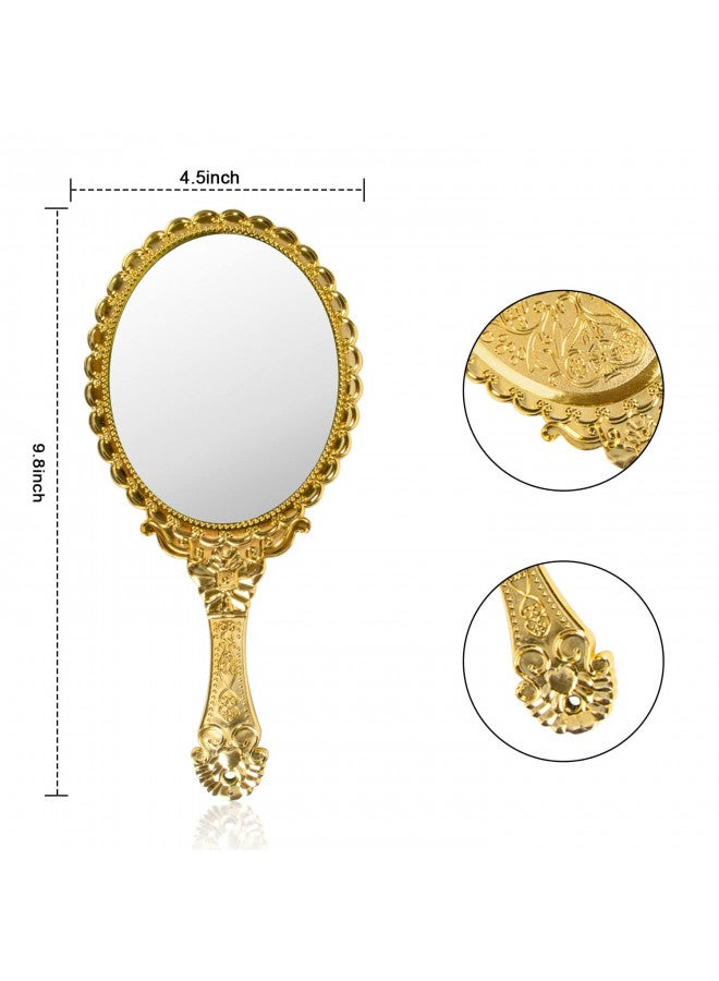 YUSONG Handheld Mirror with Handle, Makeup Compact Hand Mirrors for Women Travel Small Vintage Purse Mirrors, Hand Held Compact Packet Mini Face Makeup for Girls Decorative (Gold) - Image 2