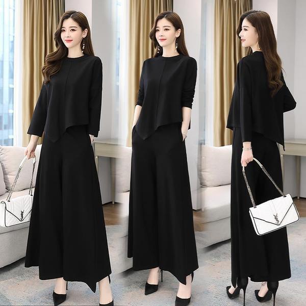 Cross-border Spring and Autumn New Wide Leg Pants suit Womens Age-reducing Belly-covering Slimming Western Style Casual Elegant Culottes Two-piece Set Coffee suit - Image 5