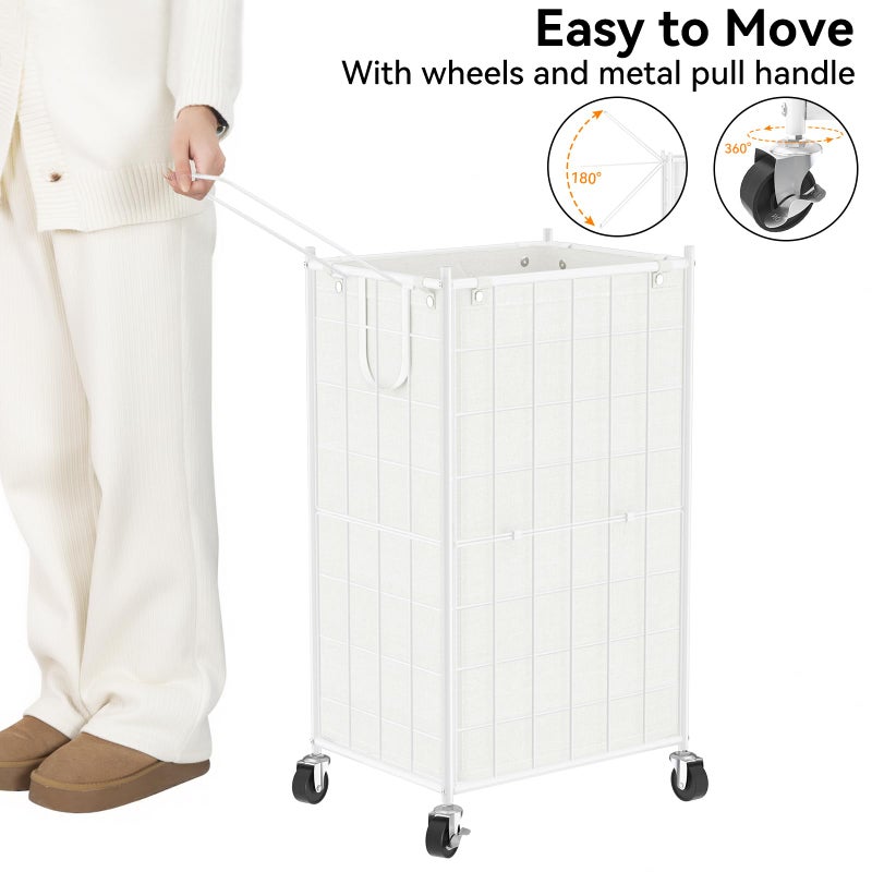 WOWLIVE Laundry Hamper with Wheels,Metal Wire Frame Rolling Laundry Basket with Removable bag,100L Dirty Clothes Hamper Organizer Dorm Room Storage for Bedroom,Bathroom,White - Image 5