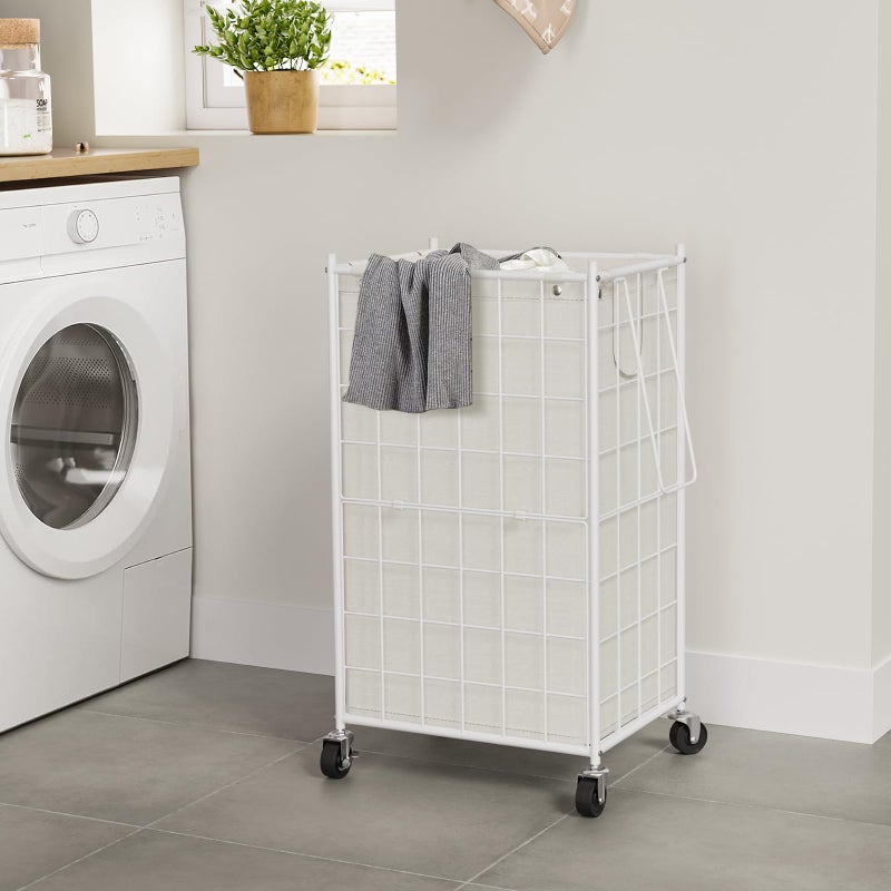WOWLIVE Laundry Hamper with Wheels,Metal Wire Frame Rolling Laundry Basket with Removable bag,100L Dirty Clothes Hamper Organizer Dorm Room Storage for Bedroom,Bathroom,White - Image 3
