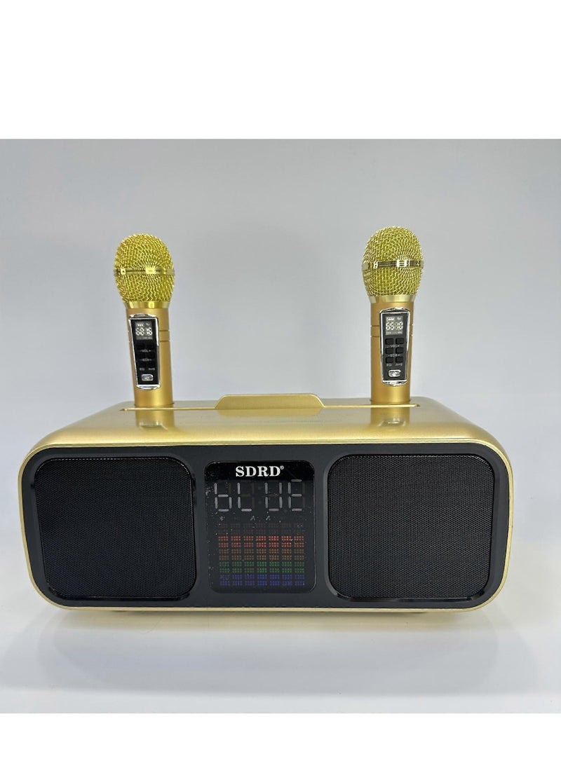 SDRD Portable Karaoke Speaker with Dual UHF Wireless Microphones, Built-in Rechargeable Battery, Multi-Input Support via Bluetooth, USB, AUX, Type-C & TF Card – Ideal for Home, Events, and Outdoor Entertainment  - Image 3