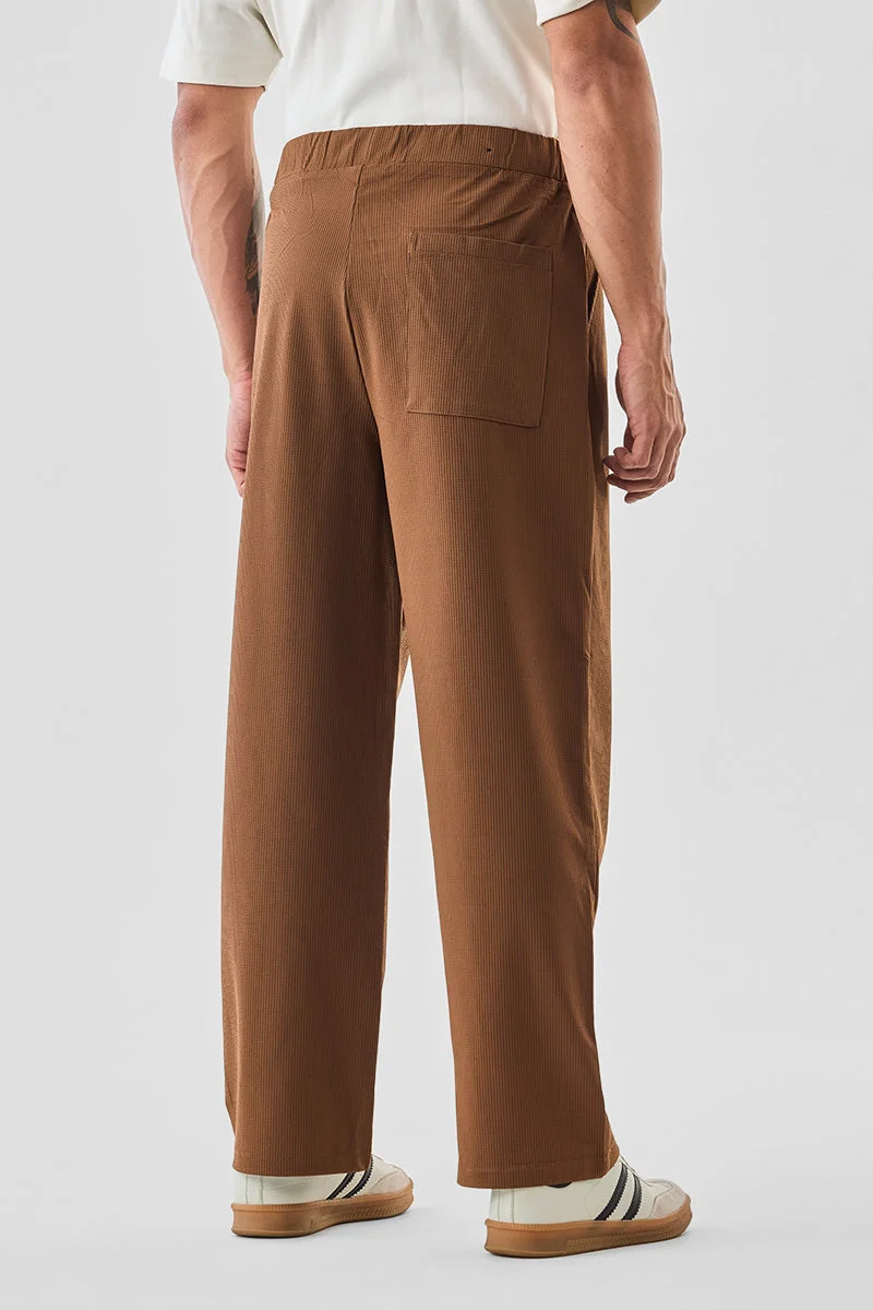 Snitch Brown Textured Stretch Trousers for Men | Best Price UAE