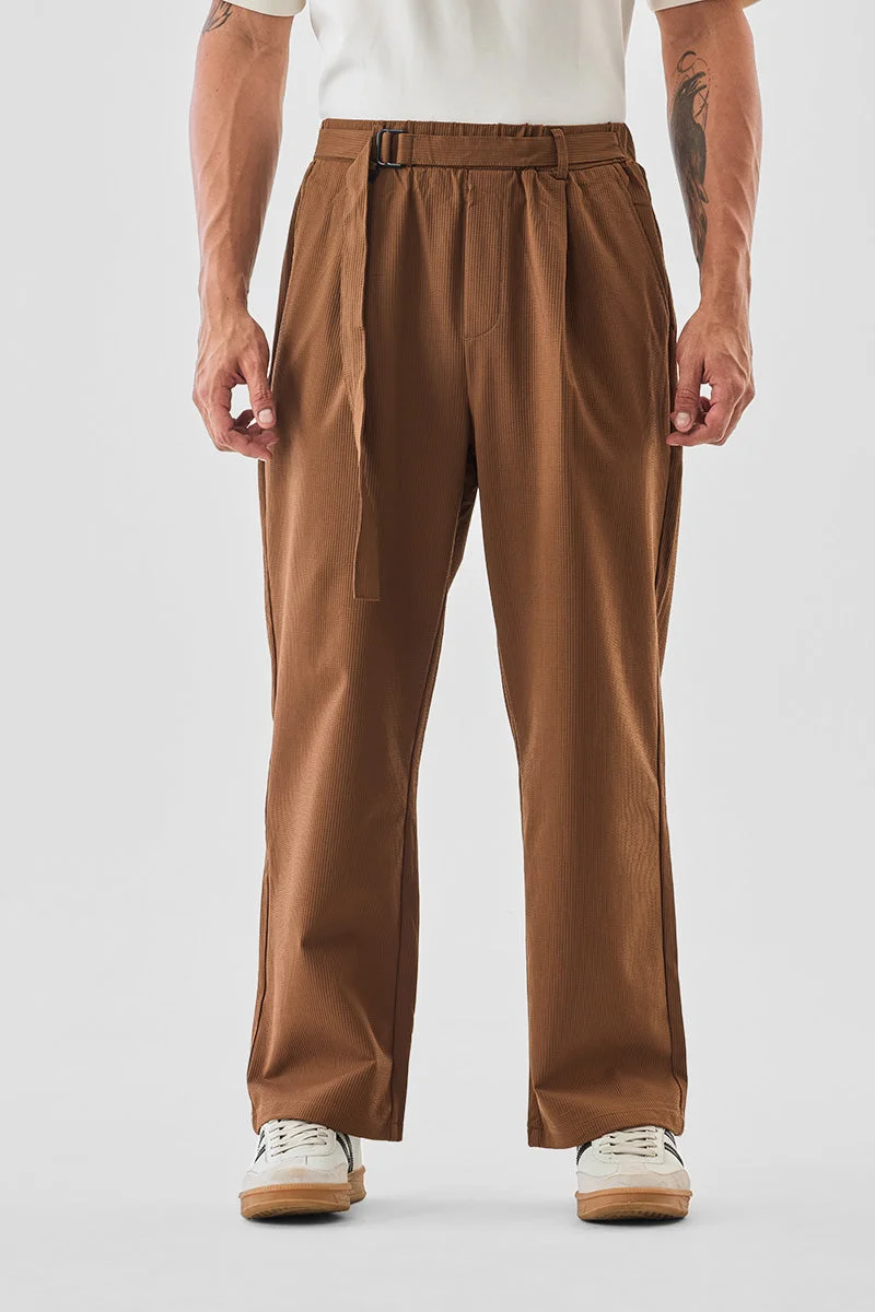Snitch Brown Textured Stretch Trousers for Men | Best Price UAE