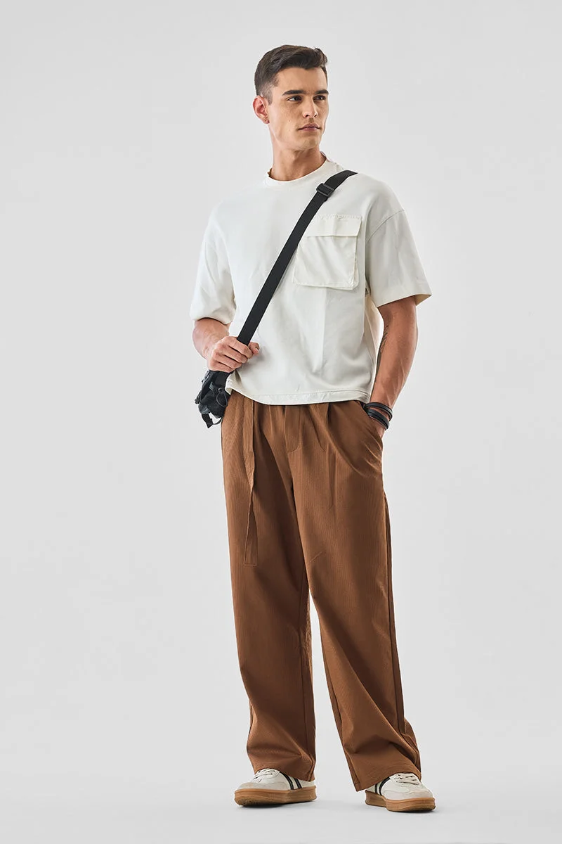 Snitch Brown Textured Stretch Trousers for Men | Best Price UAE