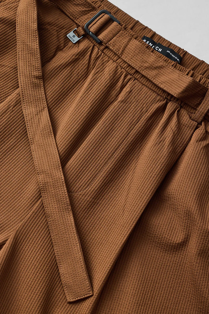 Snitch Brown Textured Stretch Trousers for Men | Best Price UAE