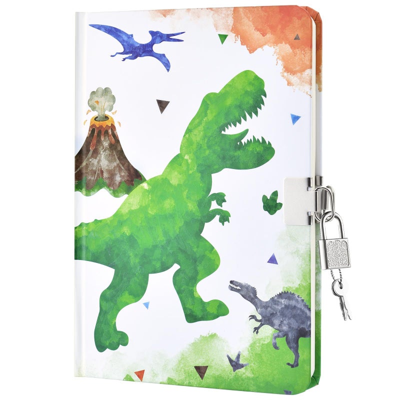 WERNNSAI Watercolor Dinosaur Journal for Boys - Luminous Notebook Gift for Kids School Travel Private Diary Hardcover A5 Lined Memos Writing Drawing Notepad with Lock and Keys - Image 1