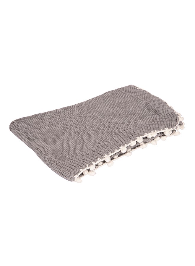 Alina Blanket 100% Cotton Knitted (Mini Moss Stitch With Border Light Grey ) - Image 1