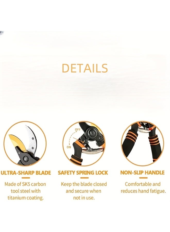 مجموعة من ثلاث قطع من مقصات التقليم الجانبية - مقصات حدائق فائقة الجودة وحادة للغاية، مقصات تقليم للبستنة، مقصات تقليم يدوية لسياج الحدائق - مقصات حدائق بشفرات حادة من الفولاذ SK5 ومقبض ناعم مبطن - Image 5