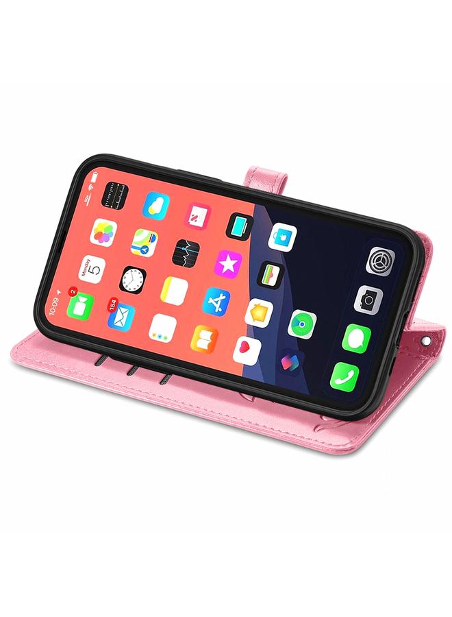 اس-توب جراب لهاتف iPhone 13 Pro Max من الجلد المنقوش بشكل قطة وكلب لطيف مع حامل وفتحات للبطاقات ومحفظة وحبل - Image 4