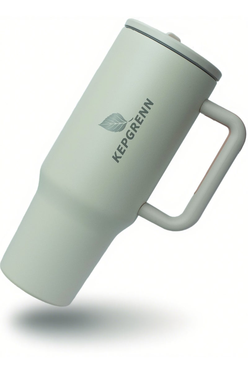 1.2L Vacuum Insulated Stainless Steel Tumbler – Large Thermal Travel Mug with Leak-Proof Lid, Foldable Straw, Non-Slip Handle, Hot & Cold Drink Cup for Coffee, Tea, Water (Crystal White) - Image 1