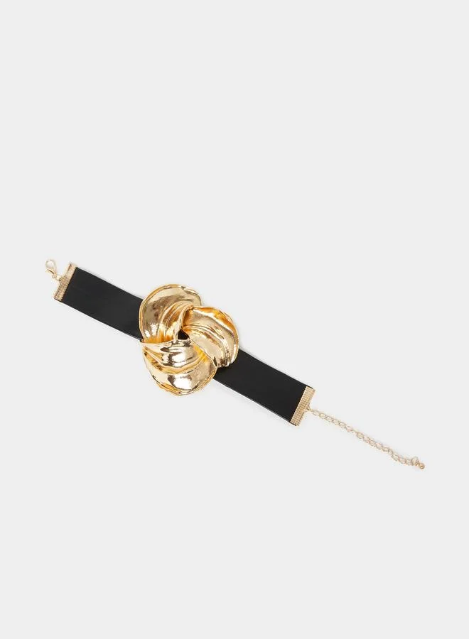 Gold Knot Black Choker Bracelet