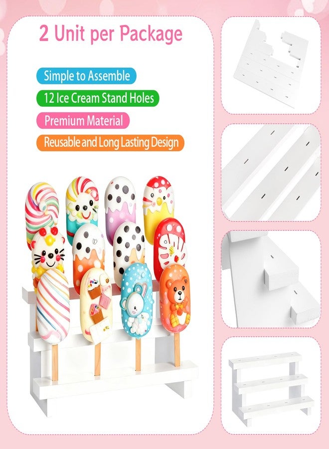 UCEHIPAW 2 Pcs Cake Pop Stand with 50 Pcs 2 mm Lollipop Sticks 3 Tier 12 Holes White Wooden Rectangle Candy Display Holder for Baby Shower Wedding Birthday Party - Image 3