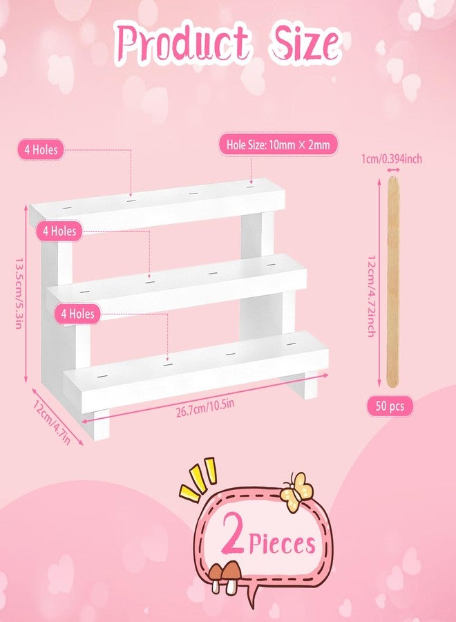 UCEHIPAW 2 Pcs Cake Pop Stand with 50 Pcs 2 mm Lollipop Sticks 3 Tier 12 Holes White Wooden Rectangle Candy Display Holder for Baby Shower Wedding Birthday Party - Image 2