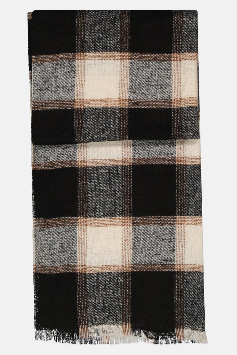Caracol Women Plaid Poncho 180 x 73 cm, Black/White  - Image 2