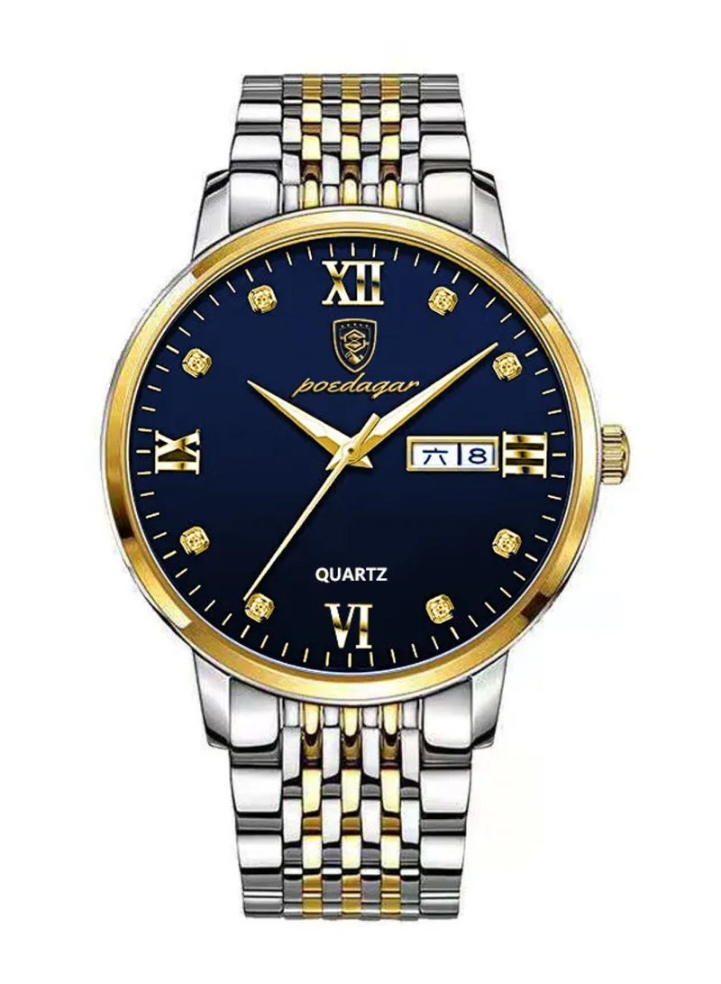 POEDAGAR ساعة يد أنالوج كوارتز للرجال من الفولاذ المقاوم للصدأ الكلاسيكية 42 مم - Image 1
