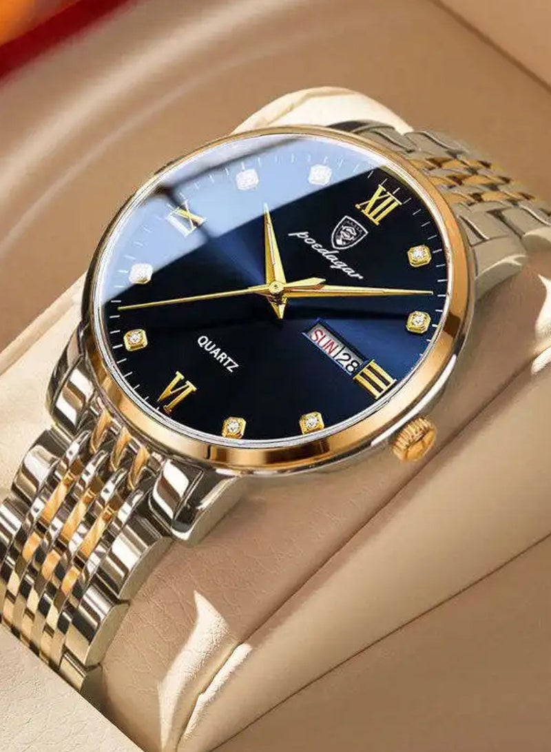 POEDAGAR ساعة يد أنالوج كوارتز للرجال من الفولاذ المقاوم للصدأ الكلاسيكية 42 مم - Image 2