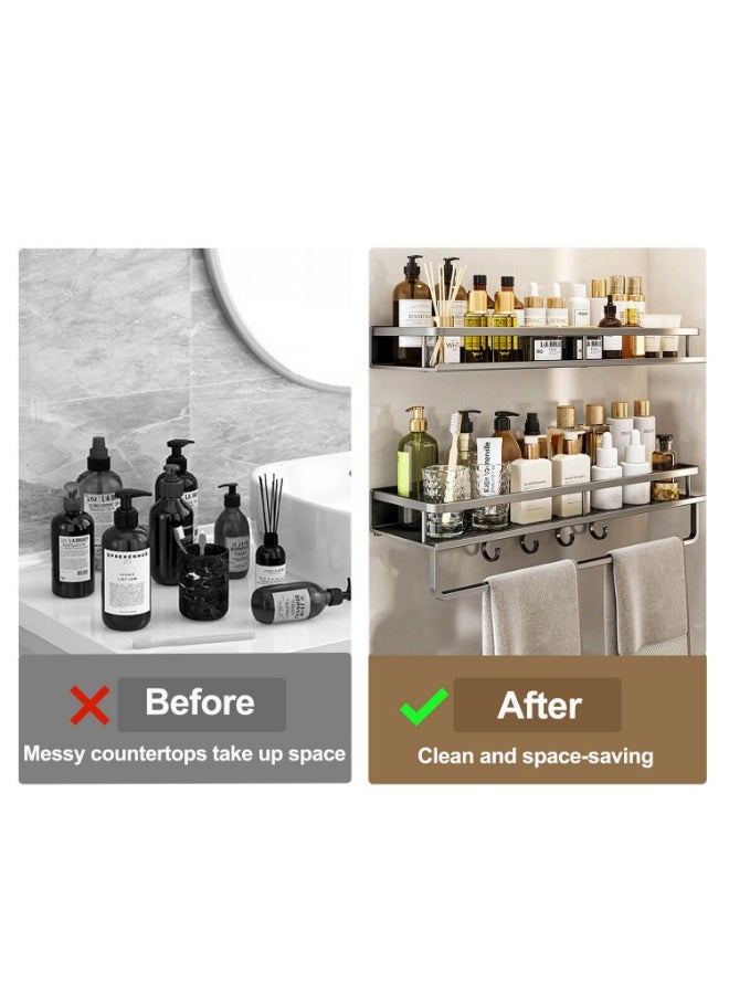 LOKIPA Shower Shelf, No Drilling, 50 cm Rustproof Organizer, Bathroom Shelf for Shampoo, with Towel Holder and 4 Hooks, Suitable for Bedroom, Living Room, and Kitchen (Grey) - Image 4