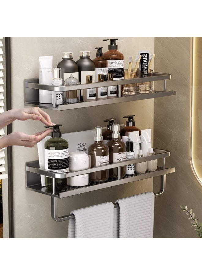 LOKIPA Shower Shelf, No Drilling, 50 cm Rustproof Organizer, Bathroom Shelf for Shampoo, with Towel Holder and 4 Hooks, Suitable for Bedroom, Living Room, and Kitchen (Grey) - Image 5