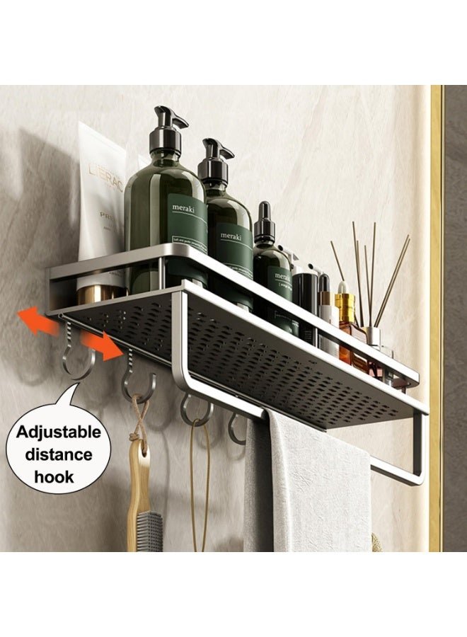 LOKIPA Shower Shelf, No Drilling, 50 cm Rustproof Organizer, Bathroom Shelf for Shampoo, with Towel Holder and 4 Hooks, Suitable for Bedroom, Living Room, and Kitchen (Grey) - Image 2