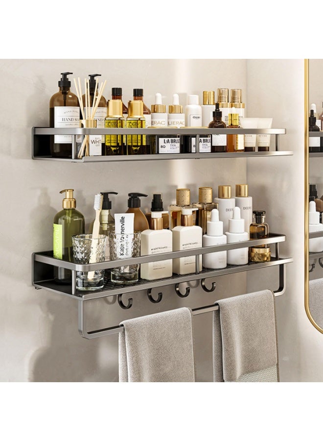 LOKIPA Shower Shelf, No Drilling, 50 cm Rustproof Organizer, Bathroom Shelf for Shampoo, with Towel Holder and 4 Hooks, Suitable for Bedroom, Living Room, and Kitchen (Grey) - Image 3