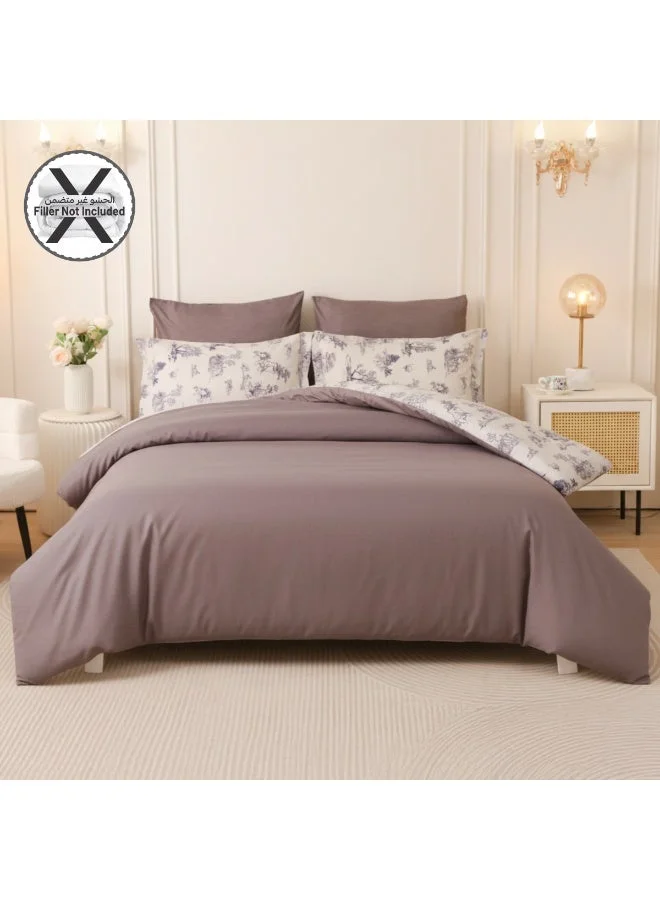 Donetella Printed Duvet Set, Queen Size Fits 180x200 cm - 4-Pcs Bed Set, Brushed Microfiber Fabric - 1 Duvet Cover, 1 Fitted Sheet, 1 Pillow Shams, 1 Pillowcases (Filler Not Included)