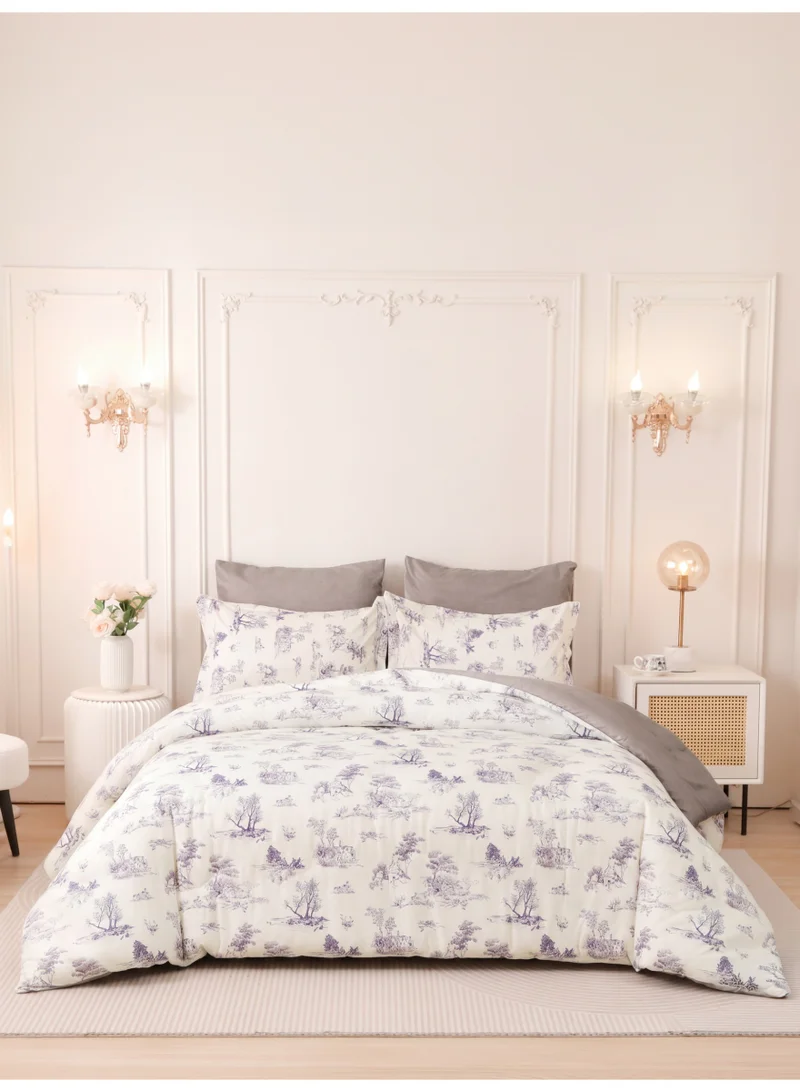 Printed Duvet Set, Queen Size Fits 180x200 cm - 4-Pcs Bed Set, Brushed Microfiber Fabric - 1 Duvet Cover, 1 Fitted Sheet, 1 Pillow Shams, 1 Pillowcases (Filler Not Included)