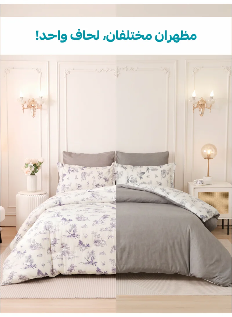 Donetella QUEEN (180x200 cm) Printed Duvet Set, Queen Size Fits 180x200 cm - 4-Pcs Bed Set, Brushed Microfiber Fabric - 1 Duvet Cover, 1 Fitted Sheet, 1 Pillow Shams, 1 Pillowcases (Filler Not Included)  | Best Price UAE
