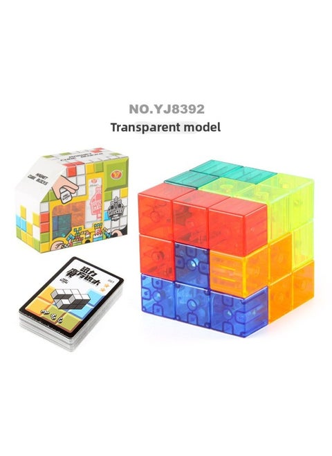 Transparent Magnetic Building Block Rubik's Cube Tangram Three-dimensional Puzzle Tetris Magnetic Rubik's Cube Building Block Toy-Color:Yj8392 Transparent-window Box English 214.4g