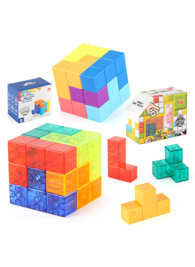 null - Transparent Magnetic Building Block Rubik's Cube Tangram Three-dimensional Puzzle Tetris Magnetic Rubik's Cube Building Block Toy-Color:Yj8392 Transparent-window Box English 214.4g - Image 1