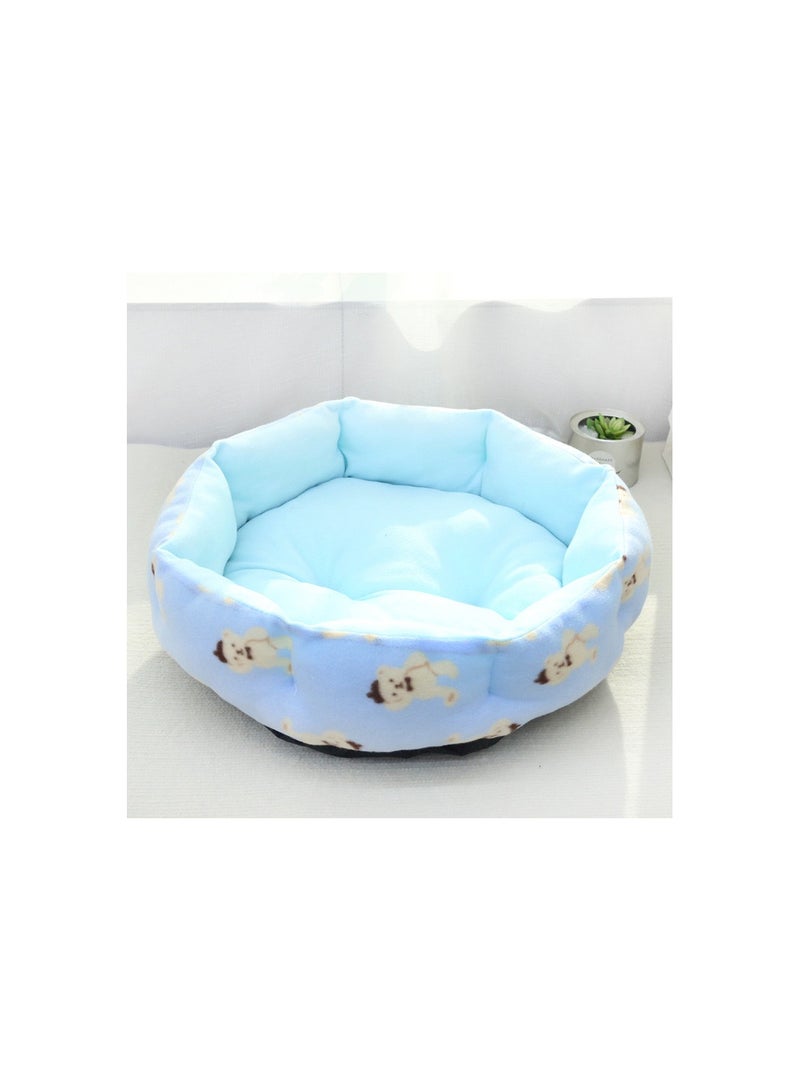 Warm Round Non Slip Bottom Cat Dog Pet Bed- Blue teddy bear