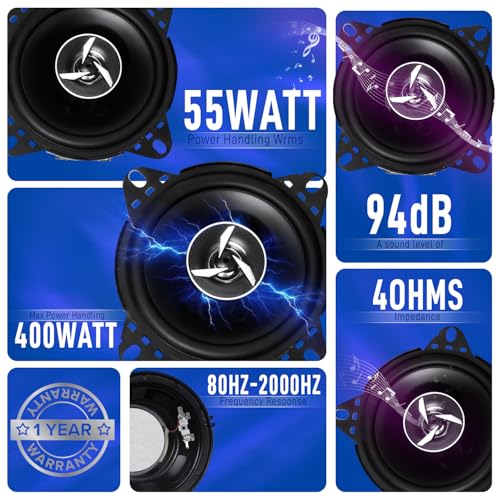 Wagzo-Component Speaker for Car 400 Watts 2Way Coaxial Music System with Bass Woofer Sound 4-Inch Stereo System for Car 280W Max Output - Image 2