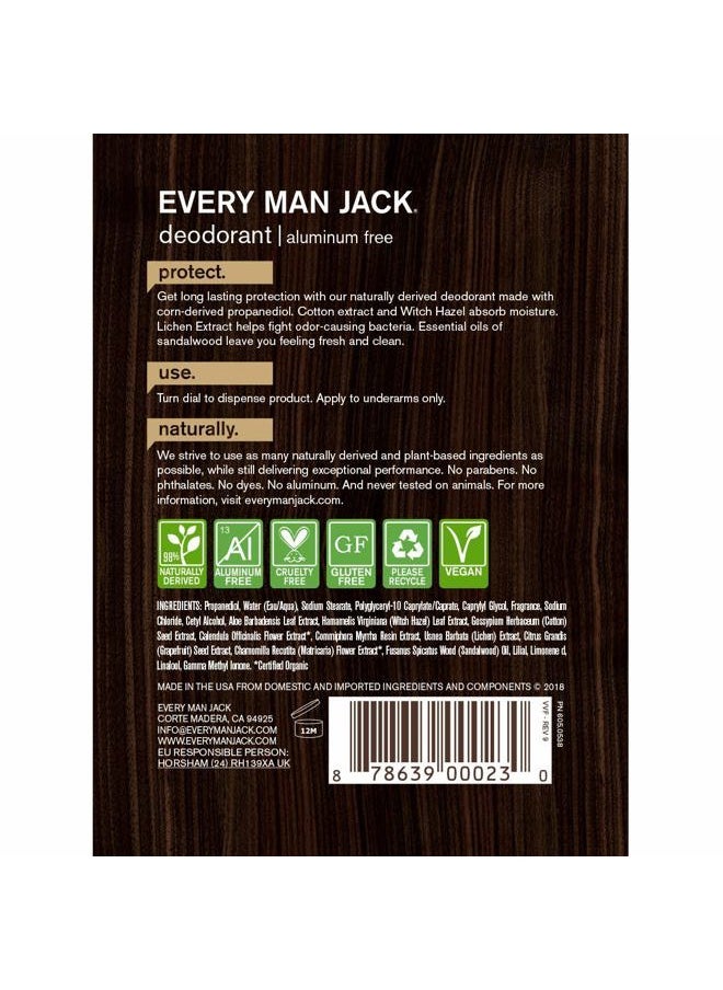 Every Man Jack - Men's Natural Deodorant - Sandalwood | 3-ounce Twin Pack - 2 Sticks Included | Naturally Derived, Aluminum Free, Parabens-free, Pthalate-free, Dye-free, and Certified Cruelty Free - Image 1