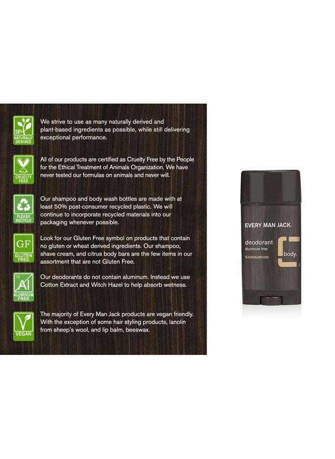 Every Man Jack - Men's Natural Deodorant - Sandalwood | 3-ounce Twin Pack - 2 Sticks Included | Naturally Derived, Aluminum Free, Parabens-free, Pthalate-free, Dye-free, and Certified Cruelty Free - Image 1