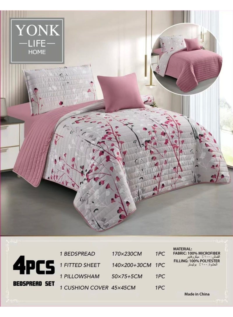 مجموعة غطاء سرير مفرد من يونك مع ملاءة مطاطية – غطاء سرير خفيف الوزن مبطن 230x170 سم، ملاءة مطاطية عميقة 200x140 سم، وسادة واحدة وغطاء وسادة واحد – مجموعة أغطية سرير من الألياف الدقيقة 100%، ناعمة وقابلة للتنفس، هدية مثالية