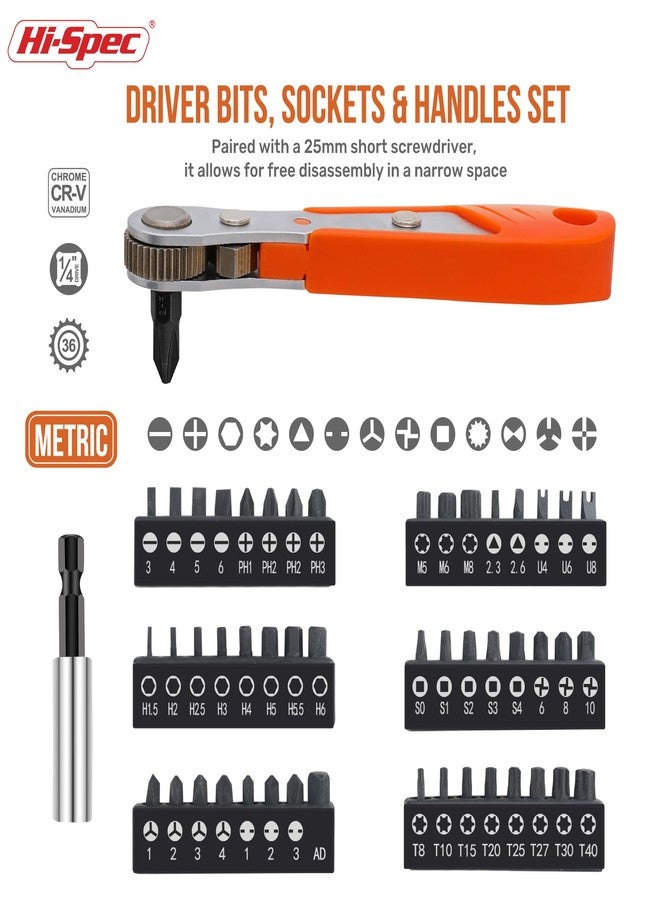 Hi-Spec 68pc Long Extended Screw Driver Bits and Mini Ratchet Wrench Handle Set. DIY Accessories Kit of 25 and 75mm Hex Shank Screwdriving Bits for Drill Drivers - Image 2