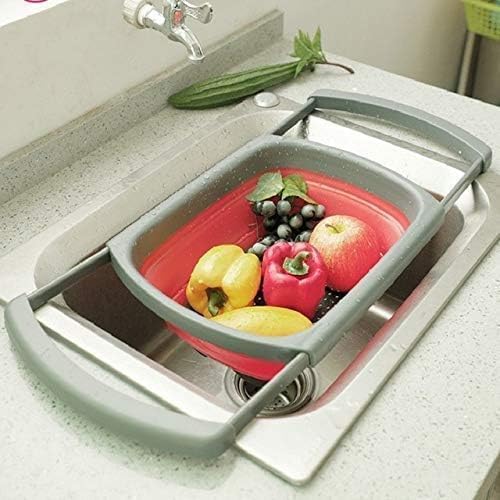 Doville Kitchenware Foldable Drain Basket Colander Large Fruit Vegetable Washing Basket Strainer Silicone Colander Collapsible Drainer Kitchen Tool - Image 5