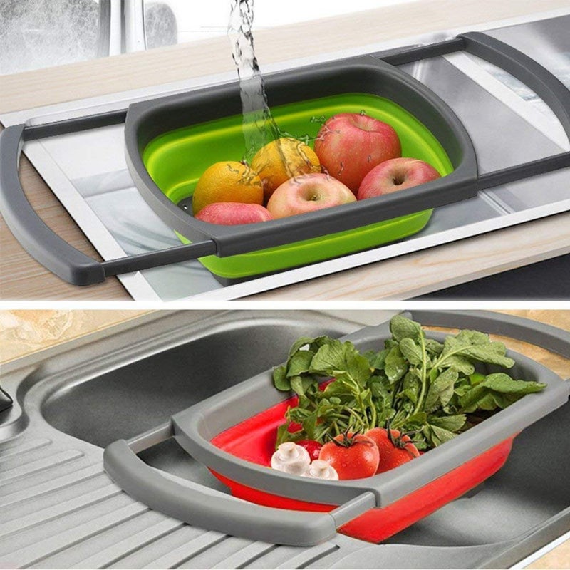 Doville Kitchenware Foldable Drain Basket Colander Large Fruit Vegetable Washing Basket Strainer Silicone Colander Collapsible Drainer Kitchen Tool - Image 2