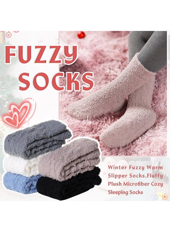 Eyean Womens Fuzzy Socks Soft Warm Fluffy Socks Winter Sleep Thermal Plush Casual Cozy Home Socks, 5 Pairs Colors 03, One size - Image 2